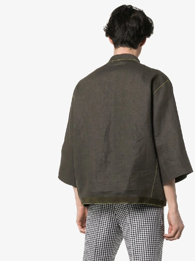 Shop Haider Ackermann Grandad Collar Three-quarter Sleeve Kimono Style Shirt In 098 Khaki