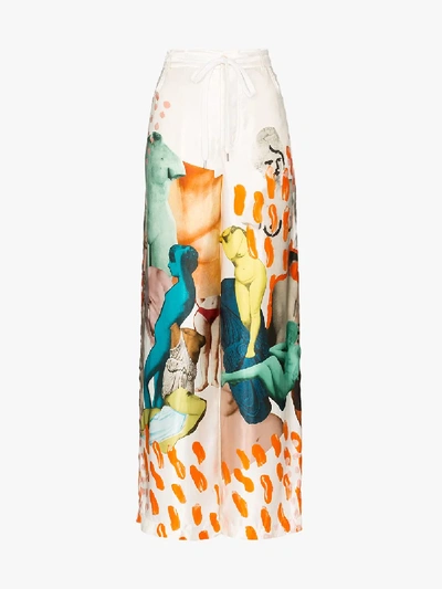 Shop Marni Wide Leg Printed Trousers In Lily White