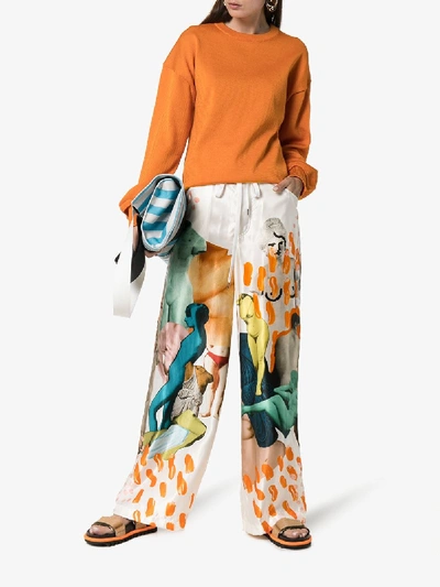 Shop Marni Wide Leg Printed Trousers In Lily White