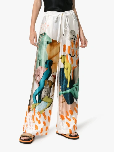 Shop Marni Wide Leg Printed Trousers In Lily White