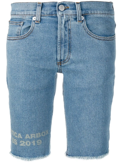 Shop Artica Arbox Frayed Knee-high Denim Shorts - Blue
