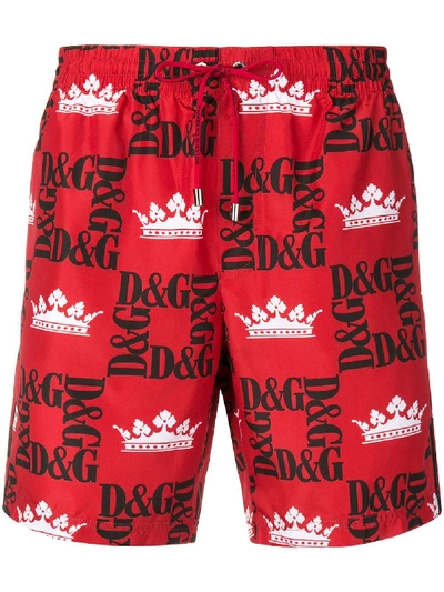 Shop Dolce & Gabbana All Over Logo Swim Shorts - Red