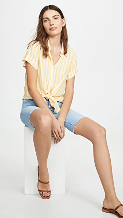 Shop 7 For All Mankind Cap Sleeve Tie Front Top In Dandelion/white Stripe