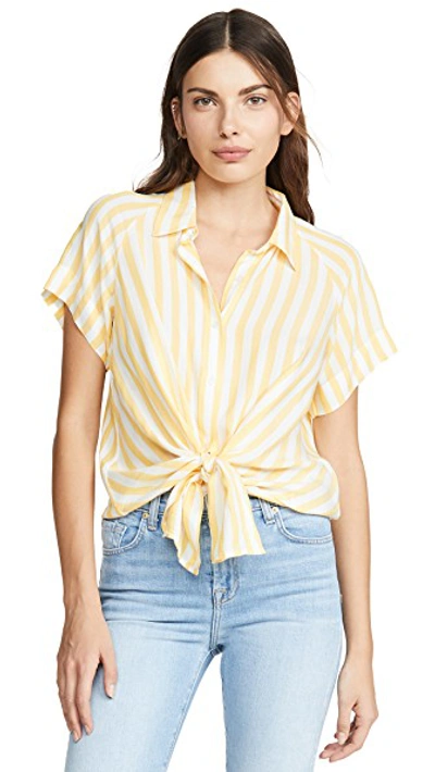 Shop 7 For All Mankind Cap Sleeve Tie Front Top In Dandelion/white Stripe