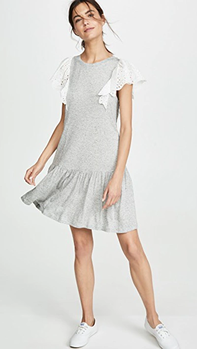 Shop Rebecca Taylor Sleeveless Eyelet Jersey Dress In Grey Melange