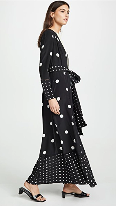 Shop We Are Leone Contrast Polka Dot Maxi Cardigan In Black With White Polka Dots