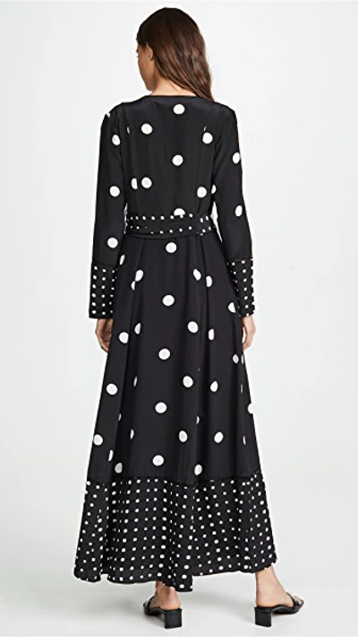 Shop We Are Leone Contrast Polka Dot Maxi Cardigan In Black With White Polka Dots