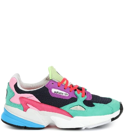 Shop Adidas Originals Falcon Leather-trimmed Sneakers In Multicoloured