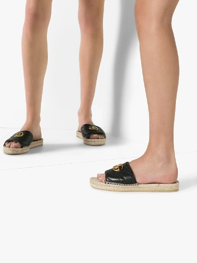 Logo-embellished Quilted Leather Espadrille Slides In Black
