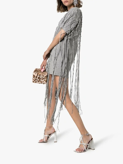 Shop Area Crystal Net Fringe Overlay Cotton T-shirt In Grey