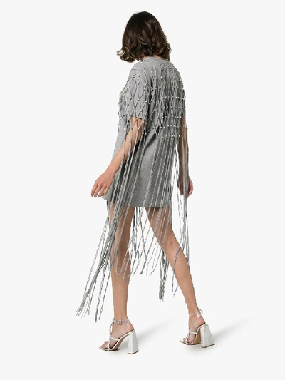 Shop Area Crystal Net Fringe Overlay Cotton T-shirt In Grey