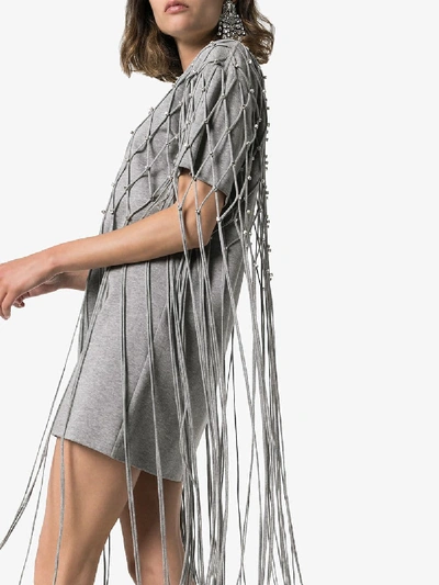 Shop Area Crystal Net Fringe Overlay Cotton T-shirt In Grey