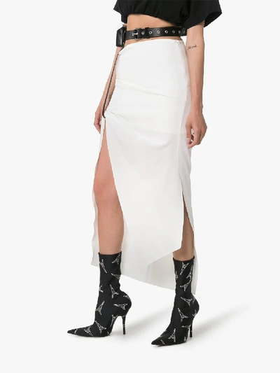 Shop Hyein Seo Leather Pouch Belted Slit Front Skirt In White