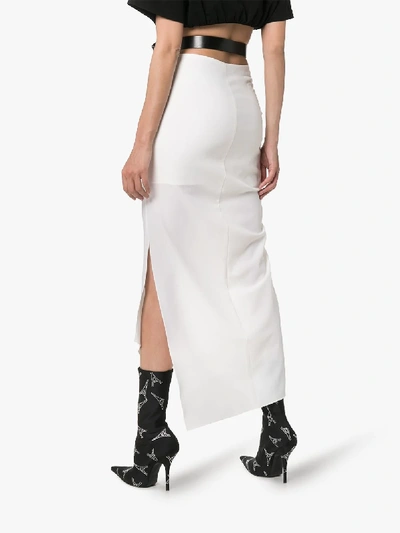 Shop Hyein Seo Leather Pouch Belted Slit Front Skirt In White