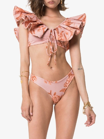 Shop Johanna Ortiz Flower Gathering Bikini Set In Soft Peach