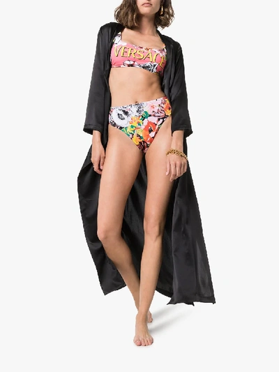 Shop Versace Logo And Floral Print Bikini Set In A7000 Multi Color