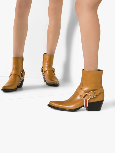 Shop Calvin Klein 205w39nyc Tan Brown Carla 10 Harness Detail Leather Cowboy Boots