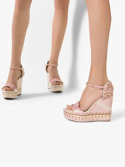 Shop Christian Louboutin Multicoloured 120 Stripe Studded Leather Wedges In Pink/gold