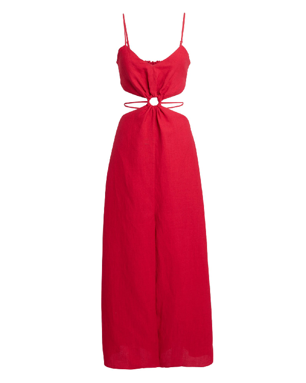 5th Mode Linen O Ring Cut Out Dress In Red Modesens