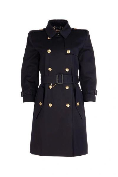 Shop Givenchy Double Breasted Trench Coat In Navy