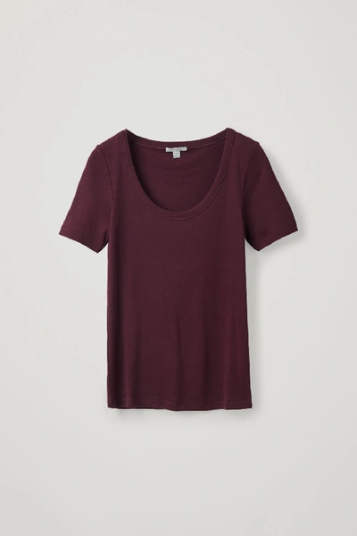Shop Cos Deep Round-neck Cotton Top In Red