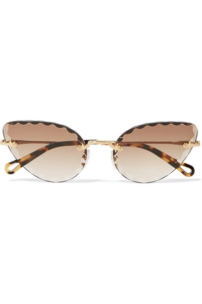 Shop Chloé Rosie Cat-eye Gold-tone And Tortoiseshell Acetate Sunglasses In Brown