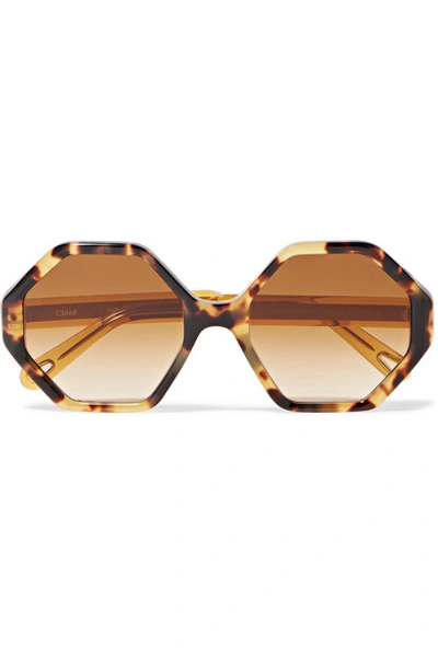 Shop Chloé Willow Hexagon-frame Tortoiseshell Acetate Sunglasses