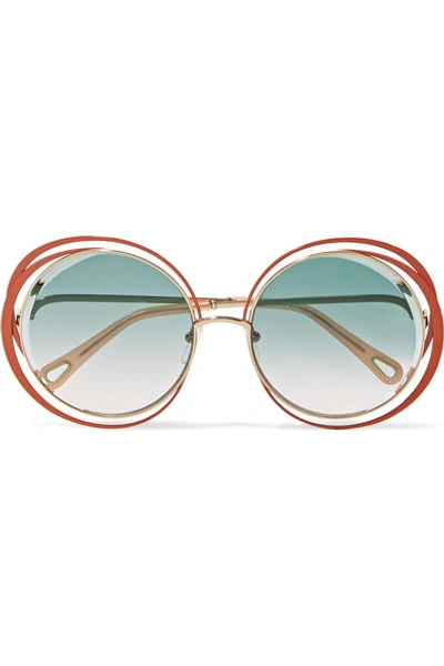 Shop Chloé Carlina Oversized Round-frame Gold-tone Sunglasses In Blue