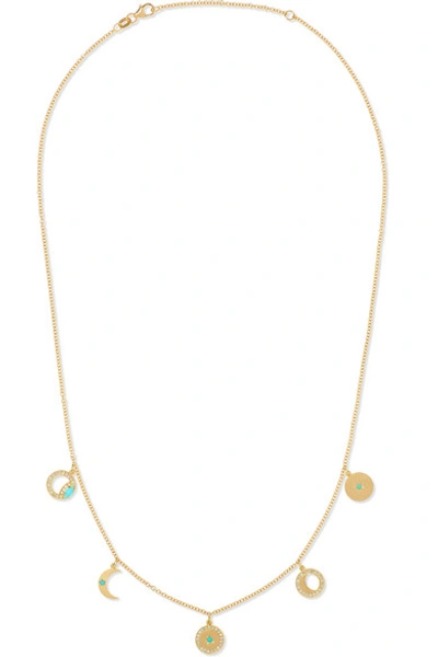 Shop Andrea Fohrman 14-karat Gold, Diamond And Turquoise Necklace