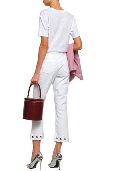 Shop Victoria Victoria Beckham Cutout Cropped High-rise Kick-flare Jeans In White