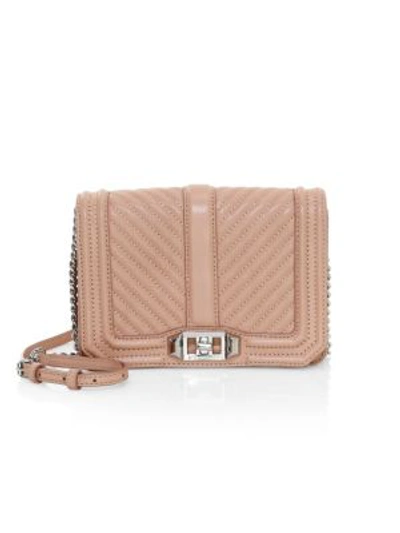 Shop Rebecca Minkoff Small Love Chevron Quilted Leather Crossbody Bag In Doe