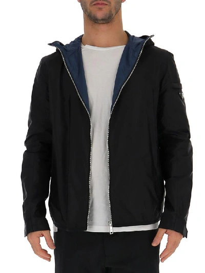 Shop Prada Hooded Bomber Jacket In Black