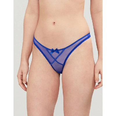 Shop Agent Provocateur Cruz Mid-rise Mesh Thong In Sapphire