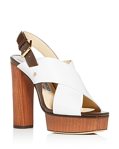 Shop Jimmy Choo Women's Aix 125 High Block-heel Platform Sandals In Latte Mix