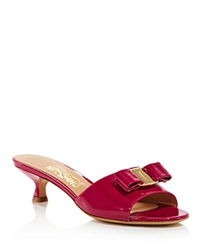 Shop Ferragamo Women's Ginostra Patent Leather Kitten-heel Sandals In Cerise