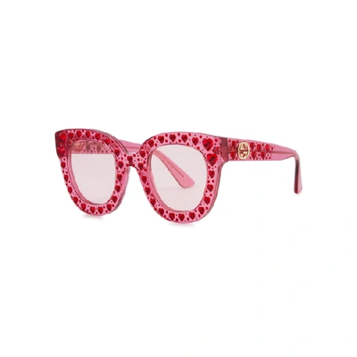 Shop Gucci Pink Crystal-embellished Oversized Sunglasses