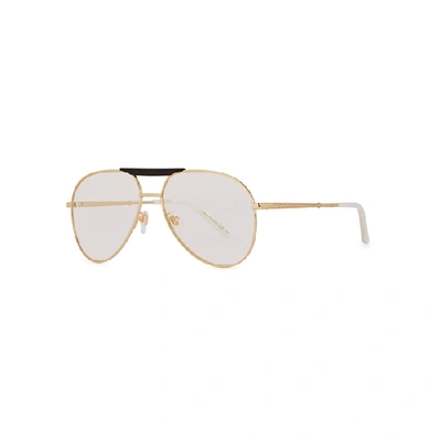 Shop Gucci Gold Tone Aviator-style Optical Glasses