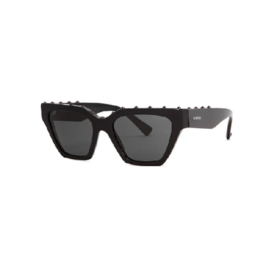 Shop Valentino Studded Cat-eye Sunglasses In Black