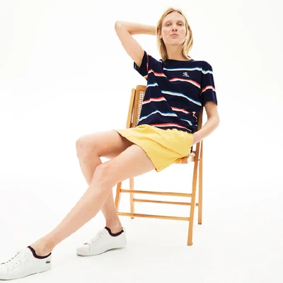 Shop Lacoste Women's Cotton And Linen Jersey T-shirt In Navy Blue