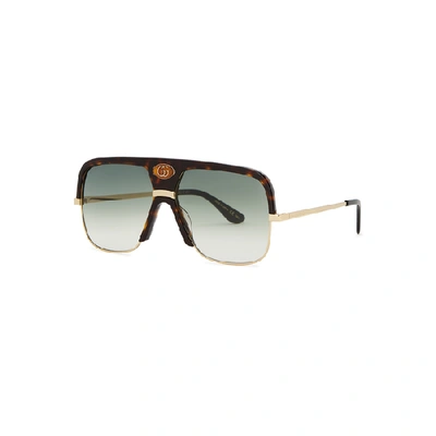 Shop Gucci Tortoiseshell Aviator-style Sunglasses In Havana