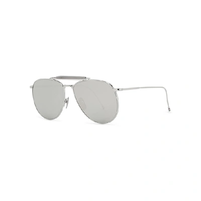 Shop Thom Browne Mirrored Aviator-style Sunglasses In Silver