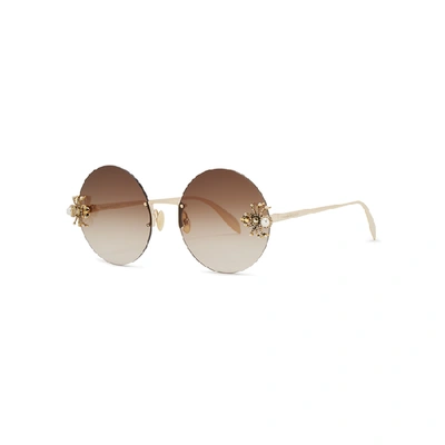 Shop Alexander Mcqueen Embellished Round-frame Sunglasses In Gold