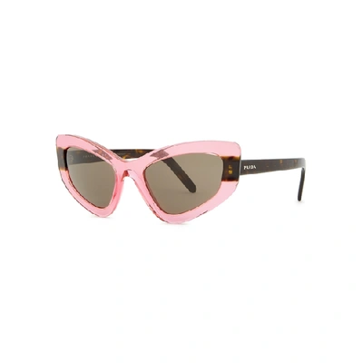 Shop Prada Pink Transparent Cat-eye Sunglasses
