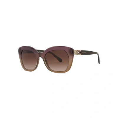 Shop Bvlgari Transparent Violet Oval-frame Sunglasses In Brown