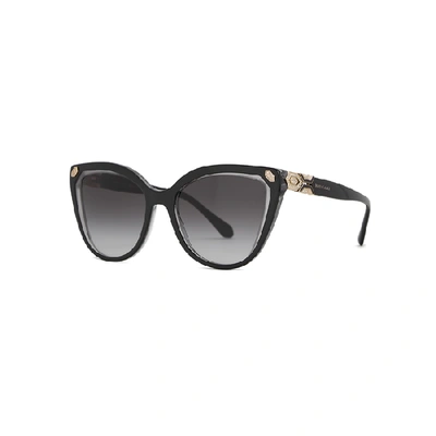 Shop Bvlgari Black Crystal-embellished Cat-eye Sunglasses