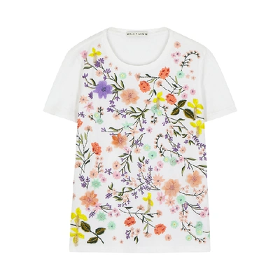 Shop Alice And Olivia Rylyn Floral-embroidered Cotton T-shirt