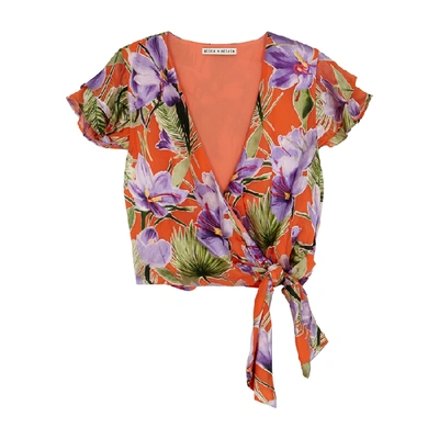 Shop Alice And Olivia Zabel Floral-devoré Wrap Top