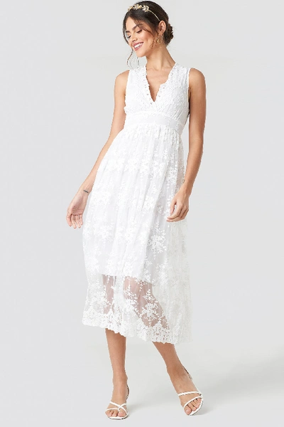 Shop Na-kd Deep V-neck Delicate Lace Dress - White