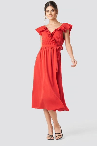 Shop Na-kd High Slit Frill Midi Dress - Red