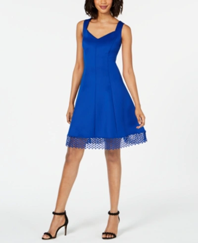 Shop Donna Ricco Lace-trim Fit & Flare Dress In Cobalt Blue